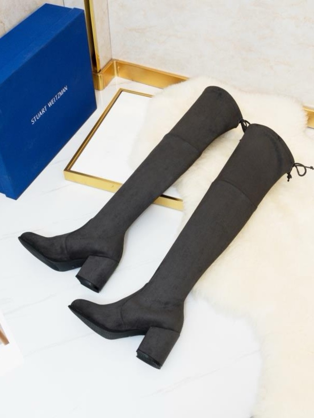 Stuart Weitzman Black Over-The-Knee Block Heel Boots